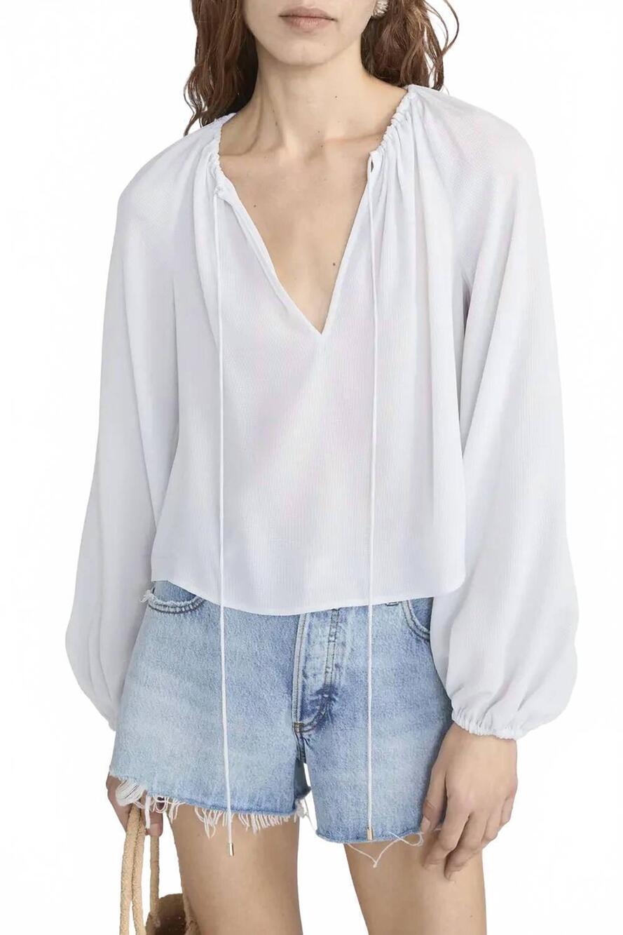NEW FRAME silk balloon sleeve blouse in ice